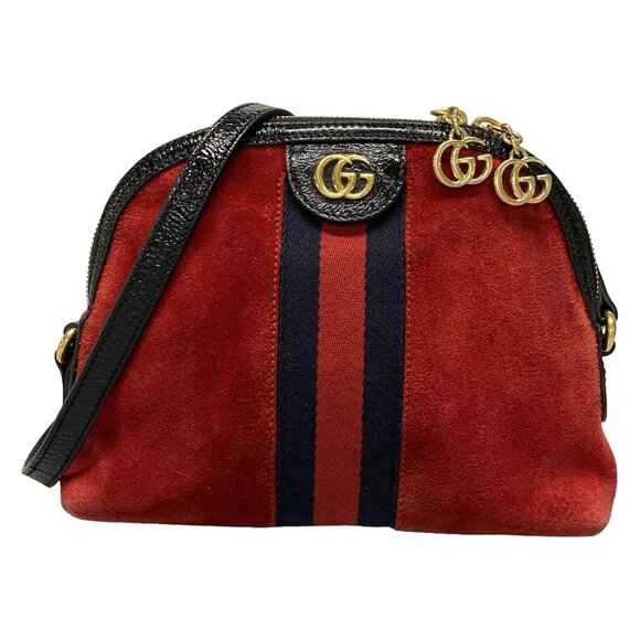 Authentic GUCCI Ophidia Suede Patent Leather Canvas Shoulder Bag br484-120725 - Picture 1 of 16